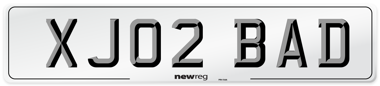 XJ02 BAD Number Plate from New Reg